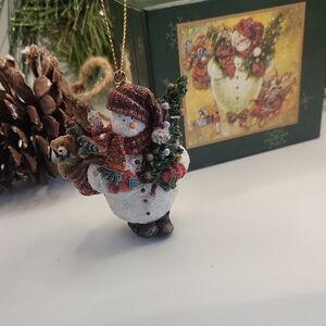 Old Glory Snowman Ornament " Festive Gathering" By Artist Stewart Sherwood